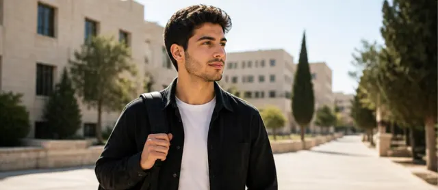 طالب يمشي في الجامعة نهاراً
