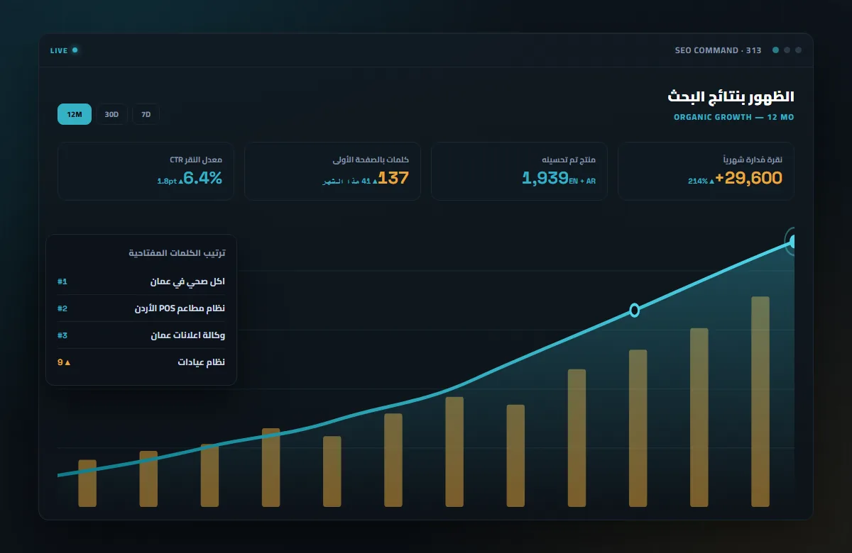 لوحة سيو 313 — +29,600 ظهور شهري بجوجل و137 كلمة بالصفحة الأولى